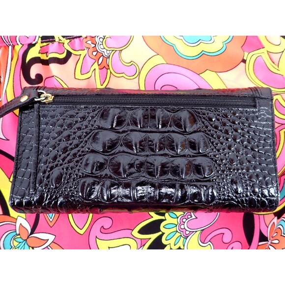 Brahmin Black Leather Credit Card Checkbook Photo Tri-Fold Wallet Mint! - Picture 7 of 15